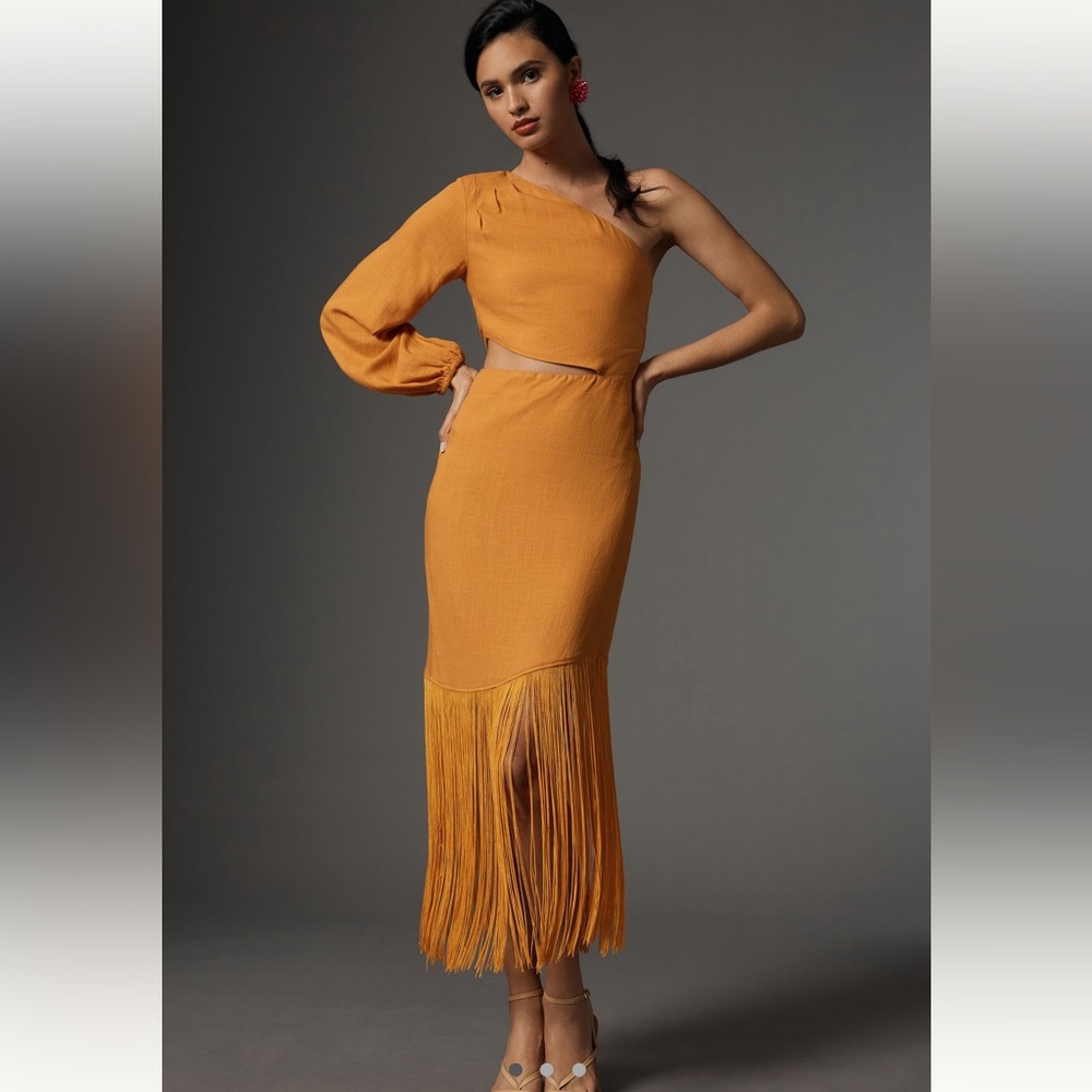 Anthropologie Le Superbe fringed one shoulder dress